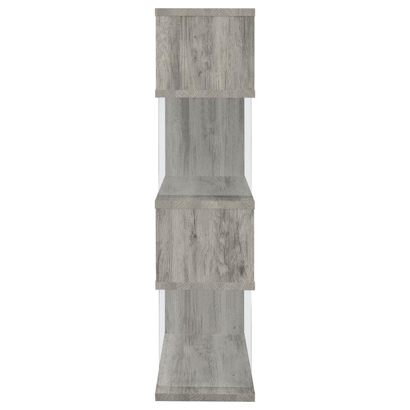 Emelle 63-inch 4-shelf Glass Panel Bookshelf Grey Driftwood-zoom-
