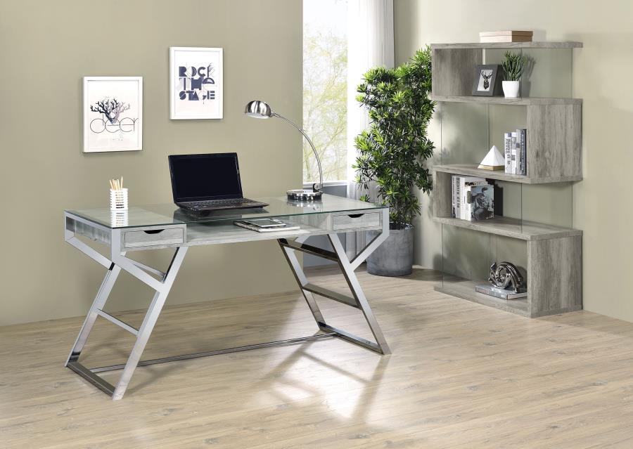 Emelle 63-inch 4-shelf Glass Panel Bookshelf Grey Driftwood-12