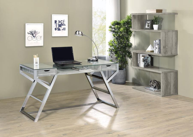 Emelle 63-inch 4-shelf Glass Panel Bookshelf Grey Driftwood-zoom-