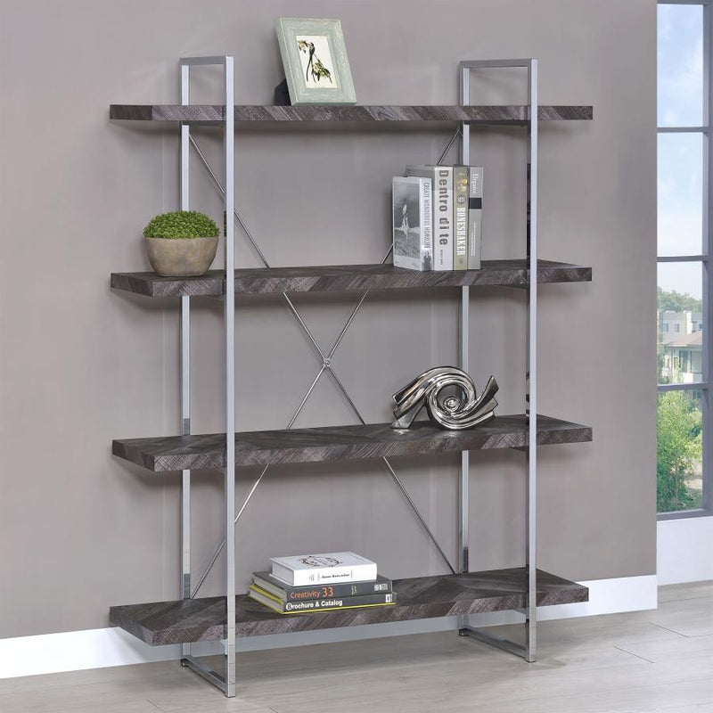 Grimma 63-inch 4-shelf Bookshelf Rustic Grey and Chrome-zoom-