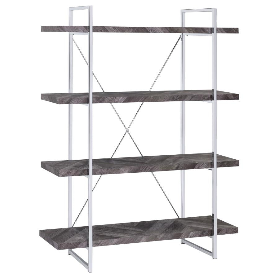 Grimma 63-inch 4-shelf Bookshelf Rustic Grey and Chrome-zoom-1