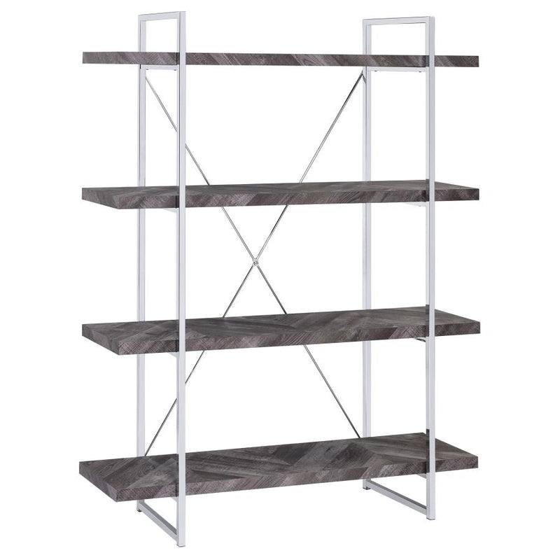 Grimma 63-inch 4-shelf Bookshelf Rustic Grey and Chrome-zoom-