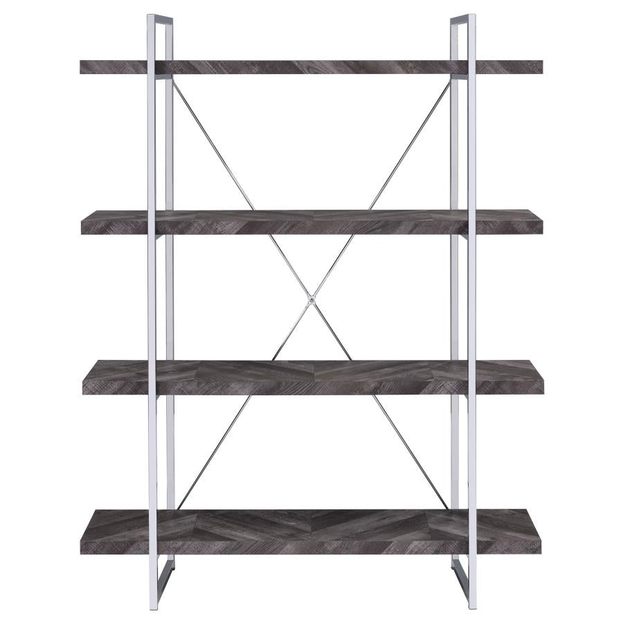 Grimma 63-inch 4-shelf Bookshelf Rustic Grey and Chrome-3