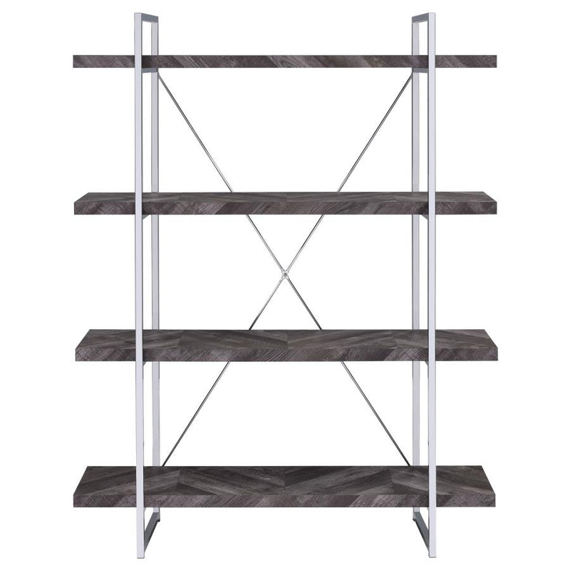 Grimma 63-inch 4-shelf Bookshelf Rustic Grey and Chrome-zoom-
