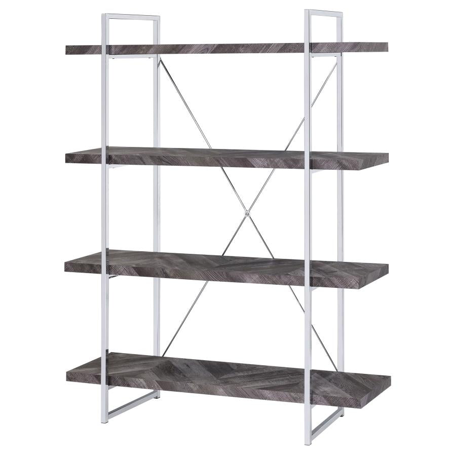 Grimma 63-inch 4-shelf Bookshelf Rustic Grey and Chrome-4