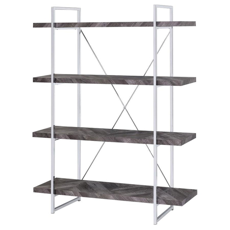 Grimma 63-inch 4-shelf Bookshelf Rustic Grey and Chrome-zoom-