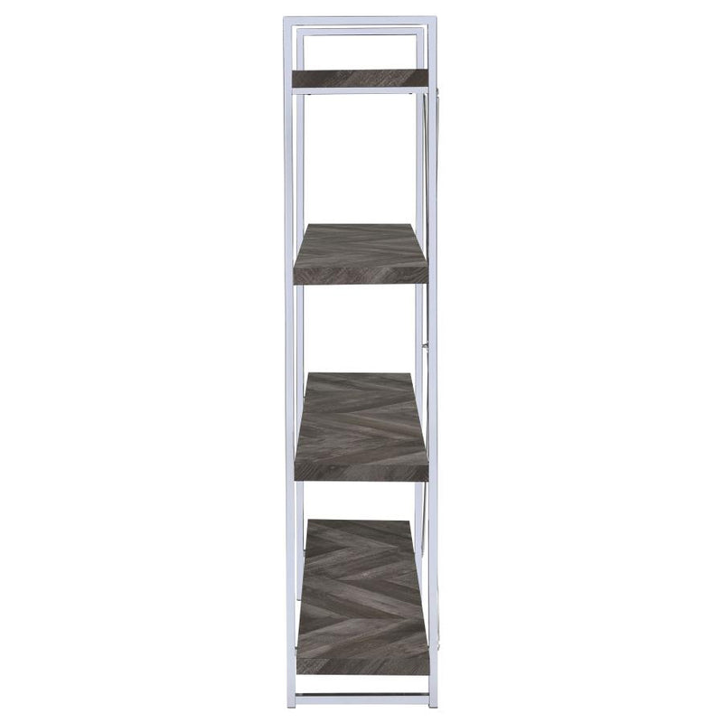 Grimma 63-inch 4-shelf Bookshelf Rustic Grey and Chrome-zoom-