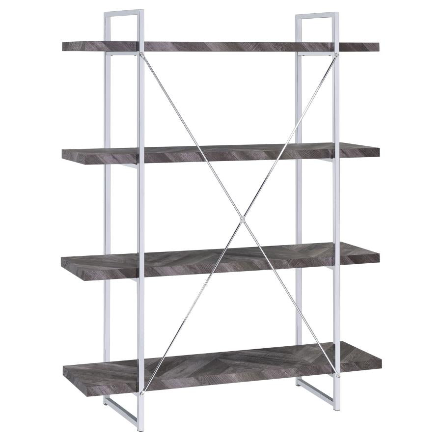 Grimma 63-inch 4-shelf Bookshelf Rustic Grey and Chrome-6