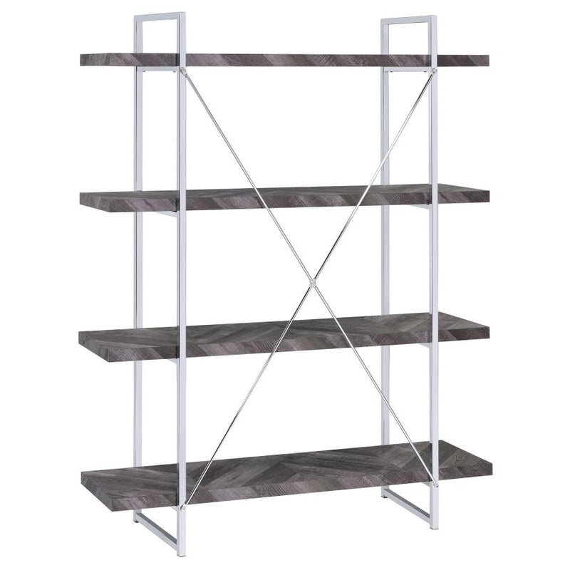 Grimma 63-inch 4-shelf Bookshelf Rustic Grey and Chrome-zoom-