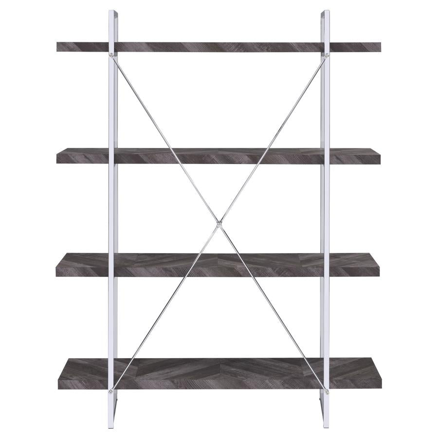 Grimma 63-inch 4-shelf Bookshelf Rustic Grey and Chrome-zoom-7