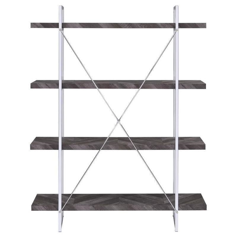 Grimma 63-inch 4-shelf Bookshelf Rustic Grey and Chrome-zoom-