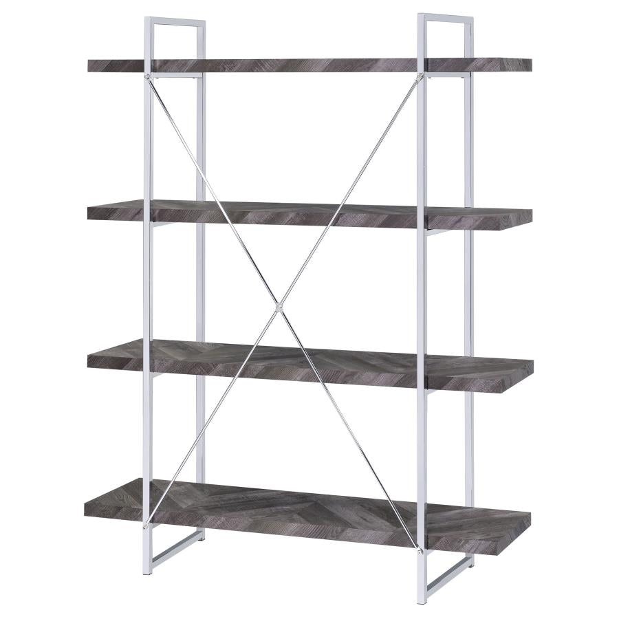 Grimma 63-inch 4-shelf Bookshelf Rustic Grey and Chrome-zoom-8