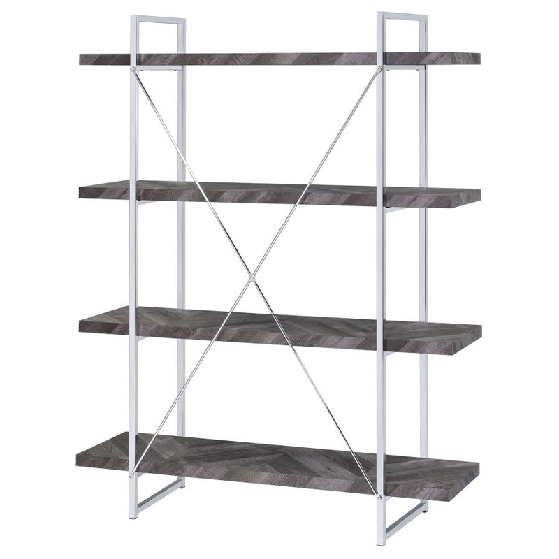 Grimma 63-inch 4-shelf Bookshelf Rustic Grey and Chrome-zoom-