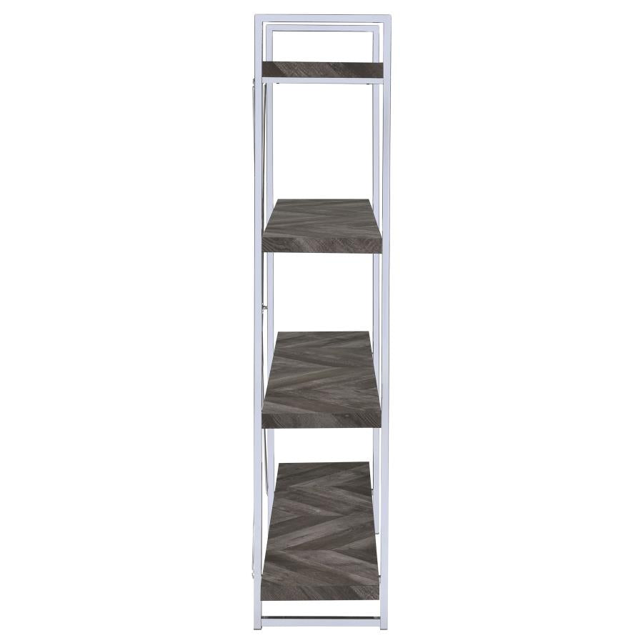 Grimma 63-inch 4-shelf Bookshelf Rustic Grey and Chrome-zoom-9