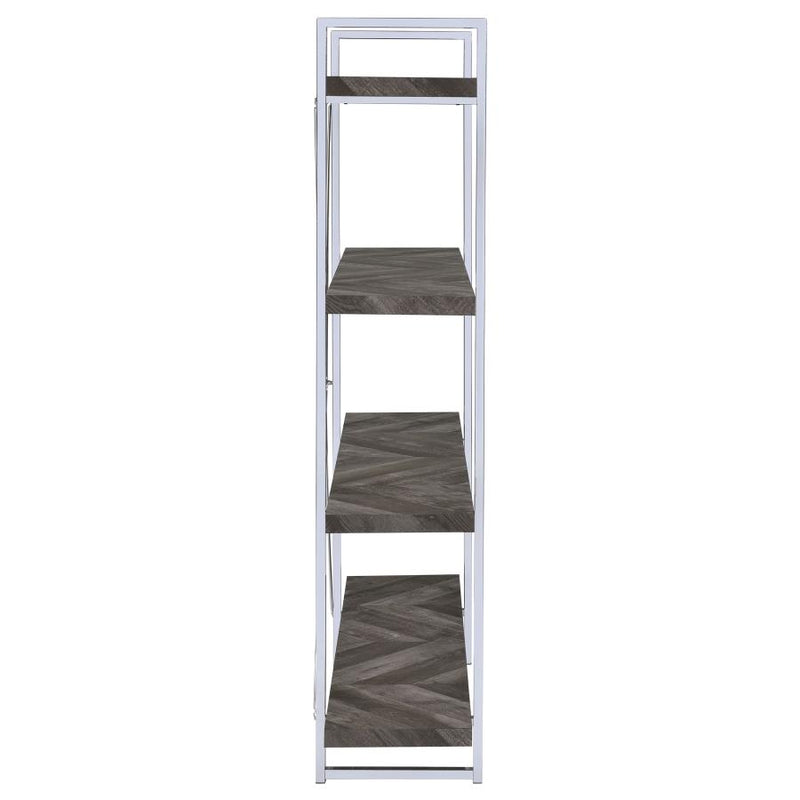 Grimma 63-inch 4-shelf Bookshelf Rustic Grey and Chrome-zoom-