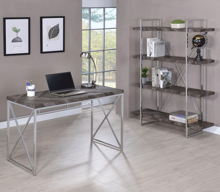 Grimma 63-inch 4-shelf Bookshelf Rustic Grey and Chrome-12