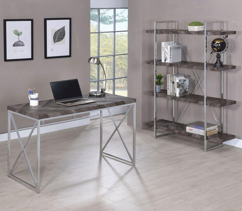Grimma 63-inch 4-shelf Bookshelf Rustic Grey and Chrome-zoom-