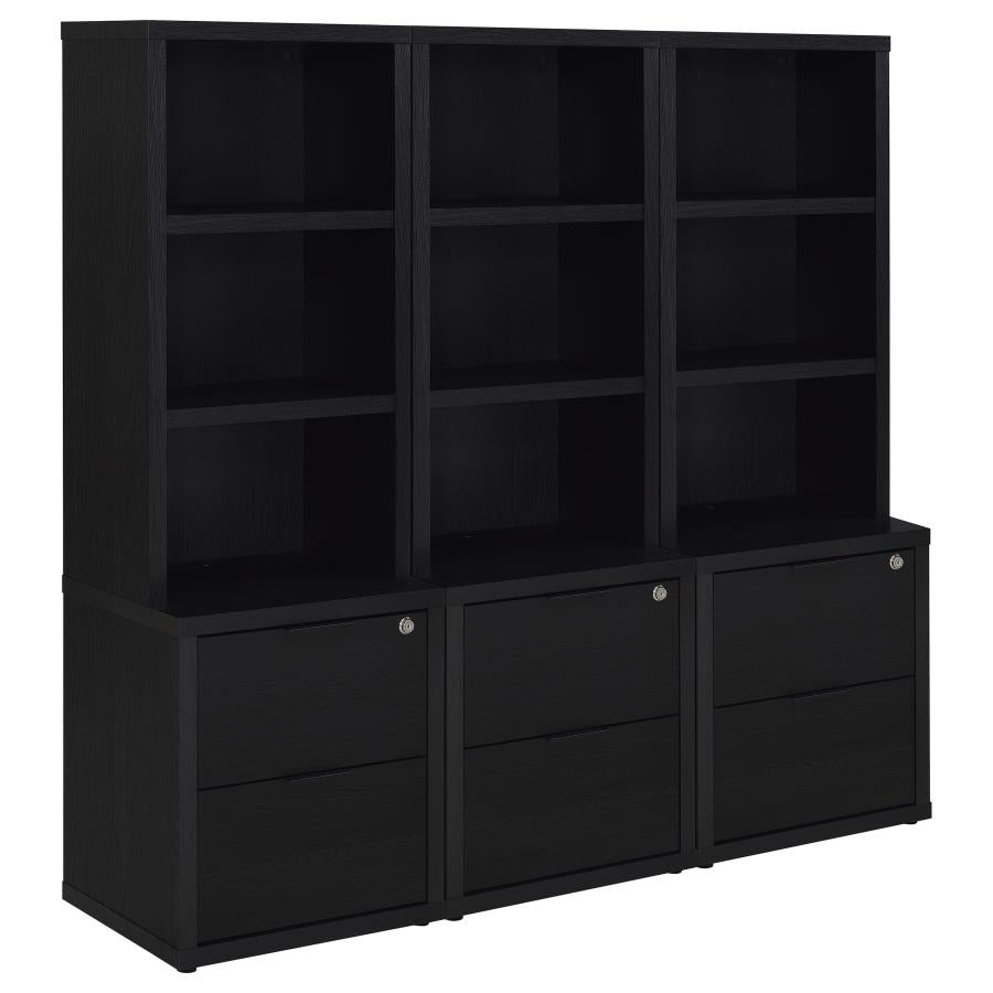 Westpark 3-piece Wall Unit Bookcase Set with USB Black-zoom-2
