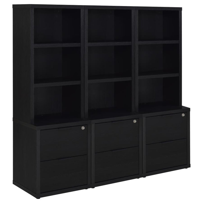 Westpark 3-piece Wall Unit Bookcase Set with USB Black-zoom-