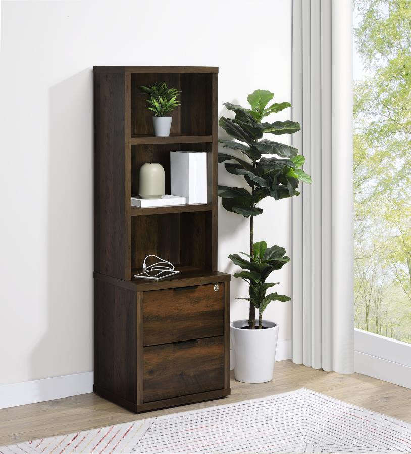 Westpark 3-shelf Bookcase USB and Lockable Drawer Dark Pine-zoom-2