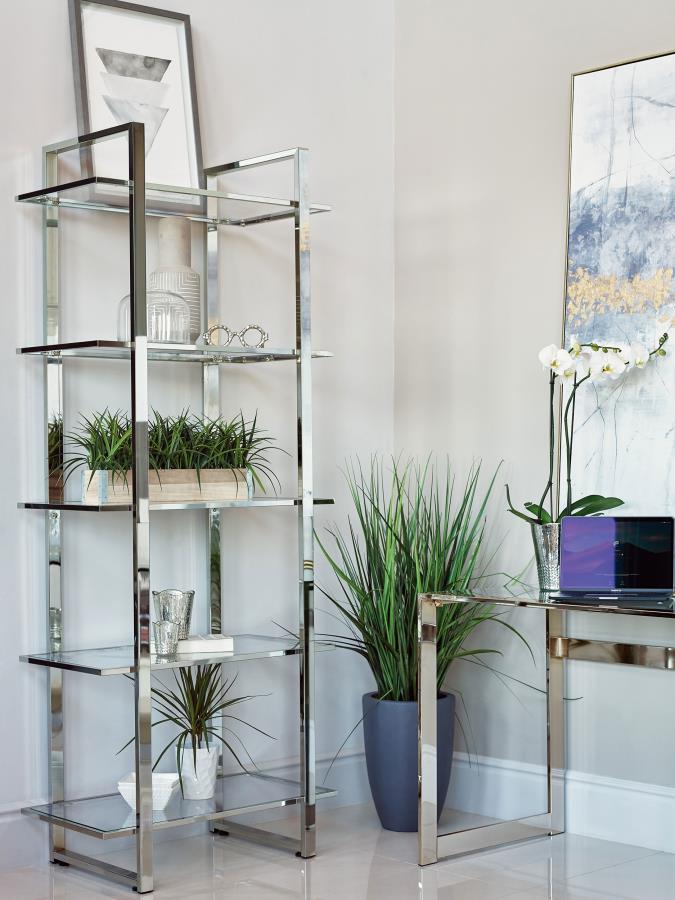Hartford 79-inch 5-shelf Glass Bookshelf Chrome-zoom-