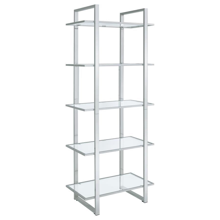 Hartford 79-inch 5-shelf Glass Bookshelf Chrome-1
