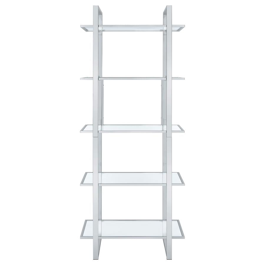 Hartford 79-inch 5-shelf Glass Bookshelf Chrome-zoom-3