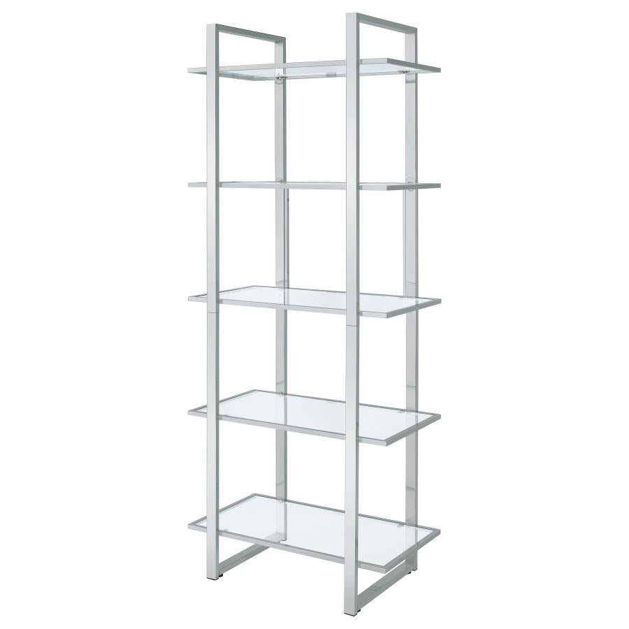 Hartford 79-inch 5-shelf Glass Bookshelf Chrome-zoom-4