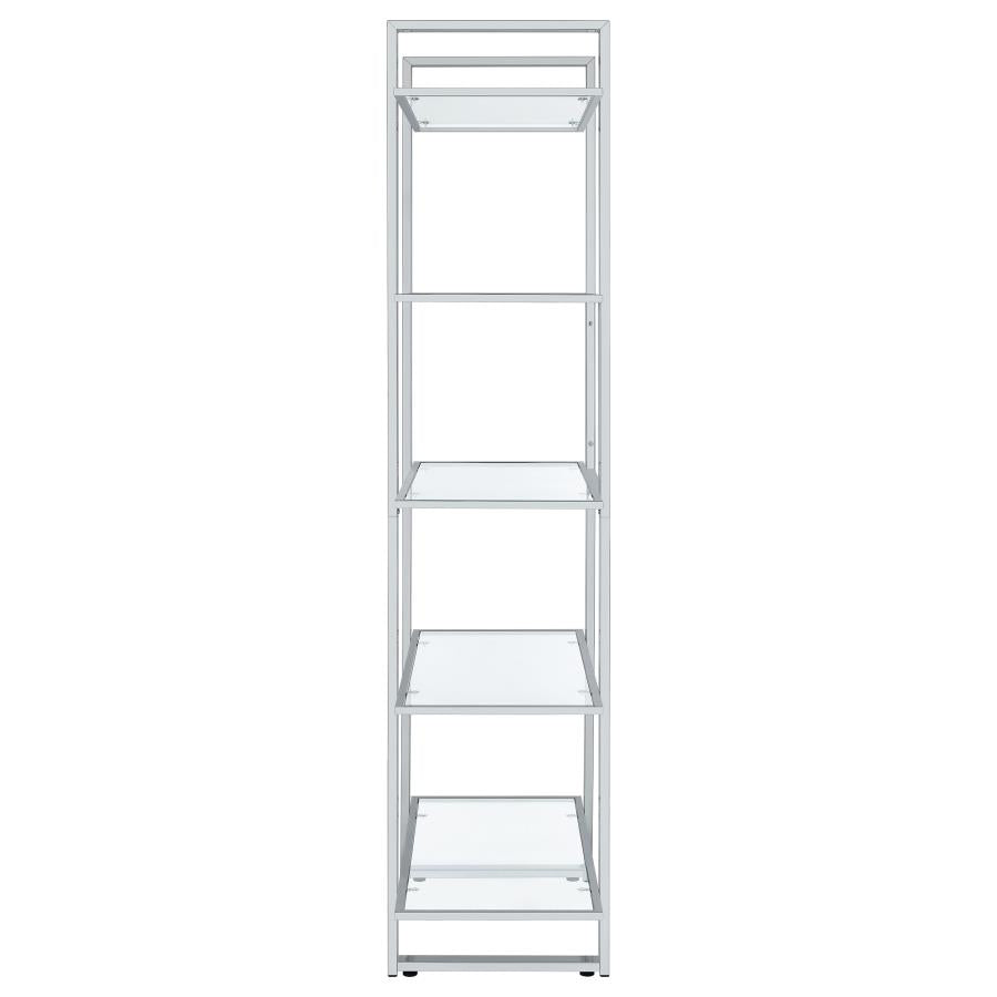 Hartford 79-inch 5-shelf Glass Bookshelf Chrome-5