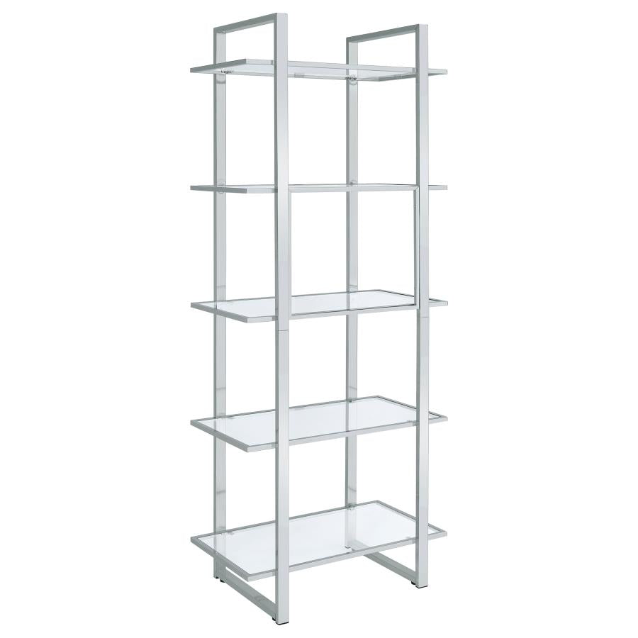 Hartford 79-inch 5-shelf Glass Bookshelf Chrome-6