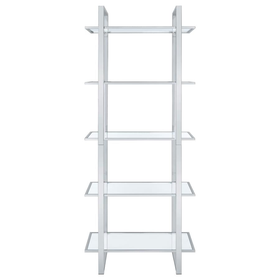 Hartford 79-inch 5-shelf Glass Bookshelf Chrome-zoom-7