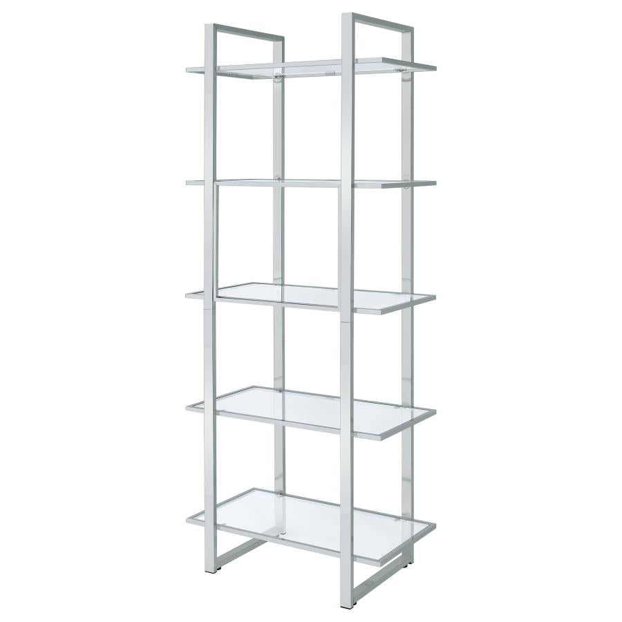 Hartford 79-inch 5-shelf Glass Bookshelf Chrome-zoom-8