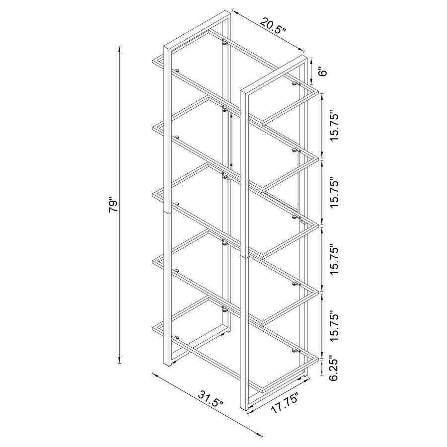 Hartford 79-inch 5-shelf Glass Bookshelf Chrome-10