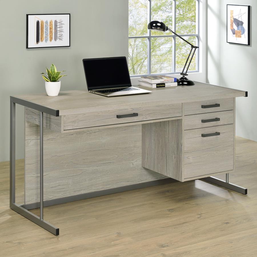 Loomis 60-inch 4-drawer Computer Desk Whitewashed Grey-2