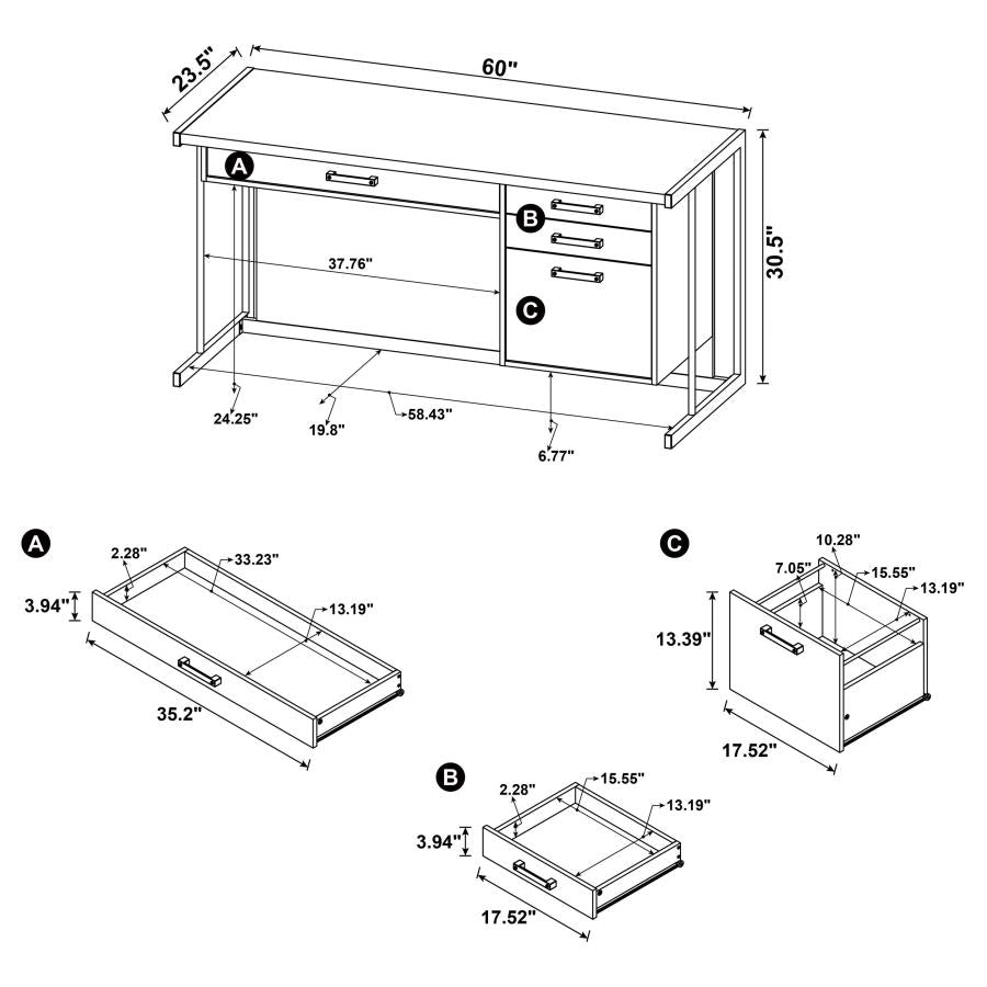 Loomis 60-inch 4-drawer Computer Desk Whitewashed Grey-zoom-10
