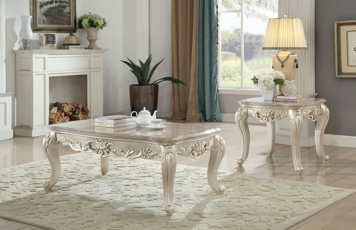 ACME Gorsedd Marble Top Coffee Table – front view – Lusso Furniture Miami