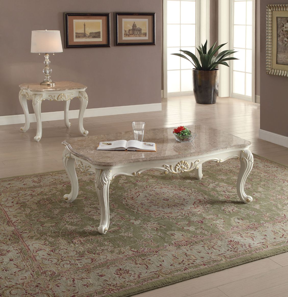 ACME Chantelle Marble Top Coffee Table – front view – Lusso Furniture Miami