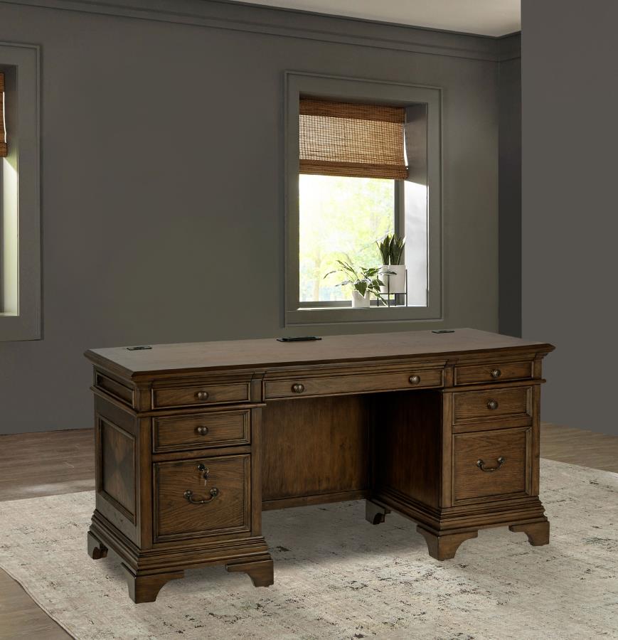 Hartshill 66-inch 5-drawer Credenza Office Desk Burnish Oak-zoom-2