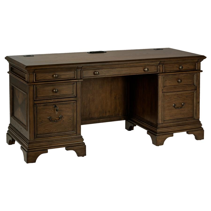 Hartshill 66-inch 5-drawer Credenza Office Desk Burnish Oak-1