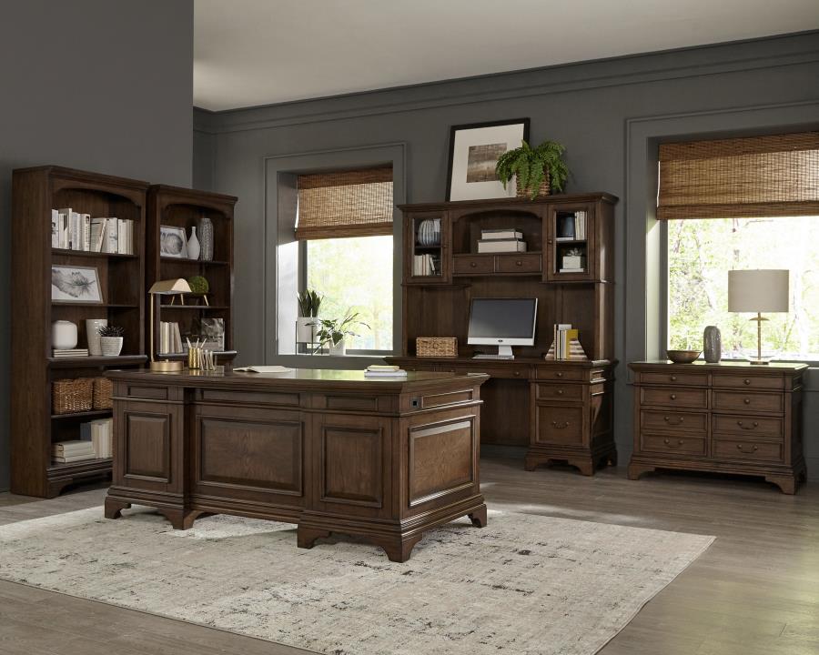 Hartshill 78-inch 3-shelf Cabinet Bookcase Burnished Oak-11