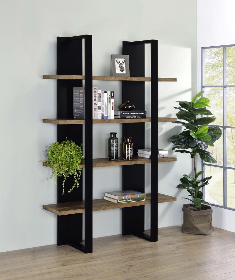 Danbrook 71-inch 4-shelf Bookshelf Black and Aged Walnut-zoom-