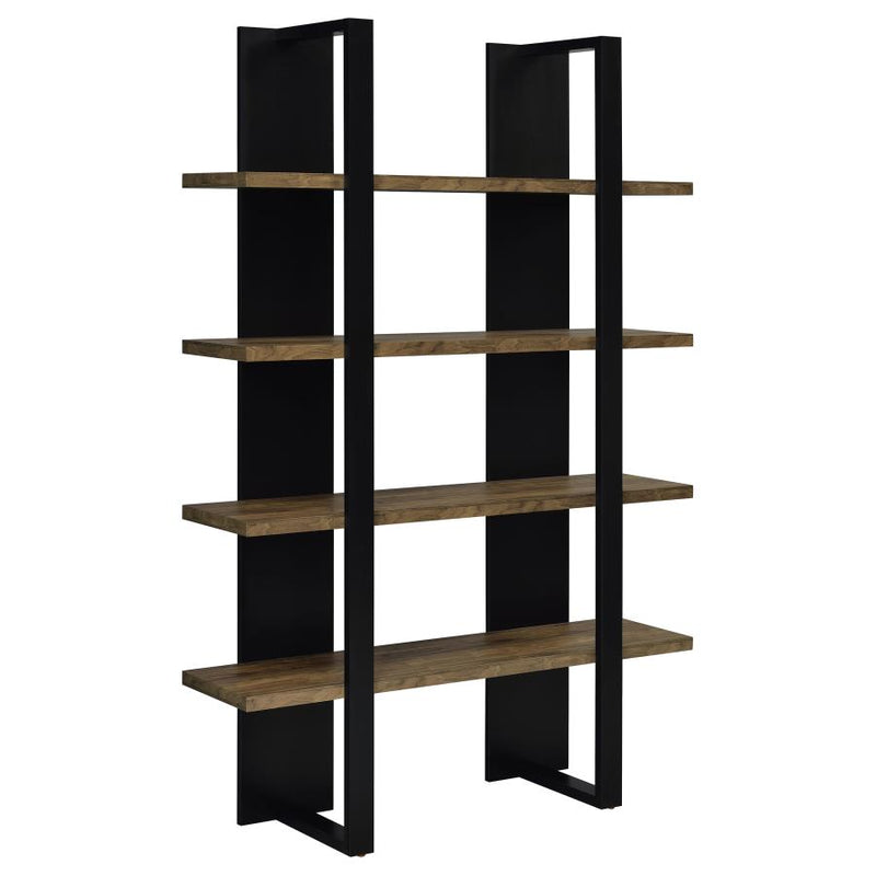 Danbrook 71-inch 4-shelf Bookshelf Black and Aged Walnut-zoom-