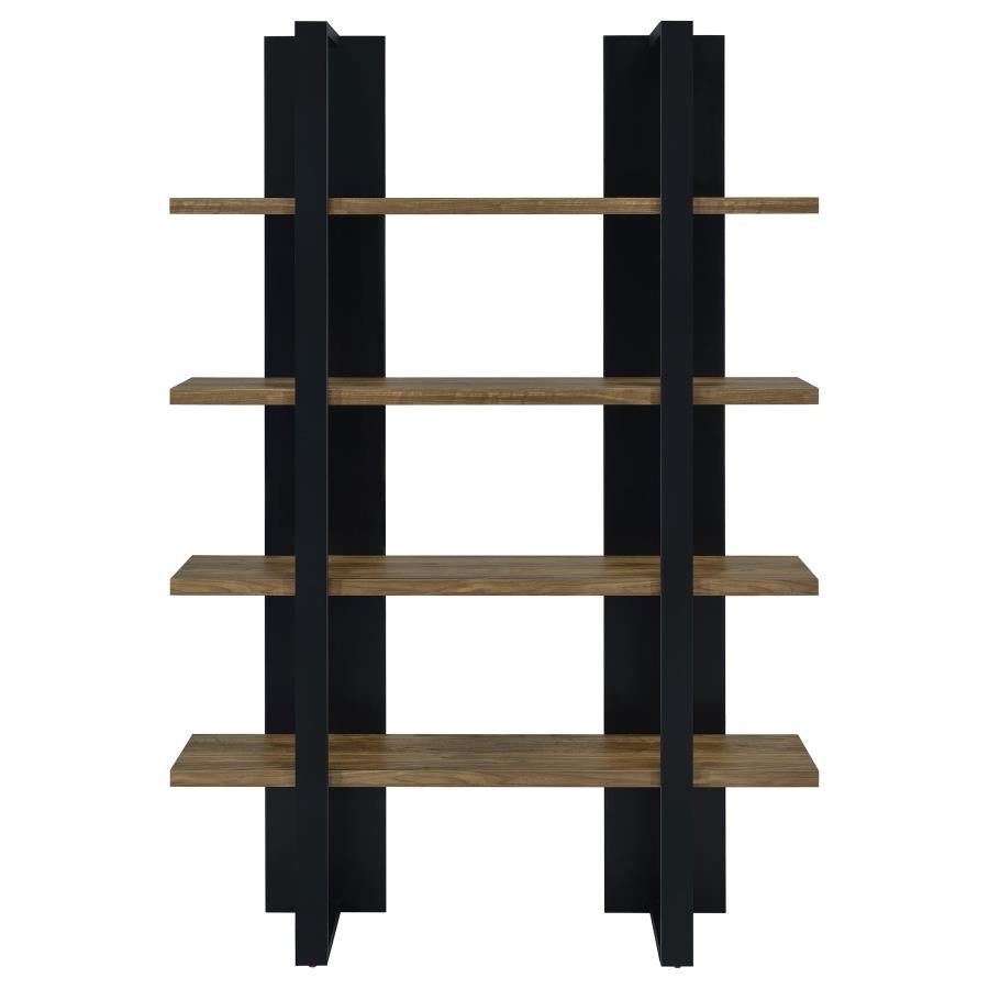 Danbrook 71-inch 4-shelf Bookshelf Black and Aged Walnut-zoom-3
