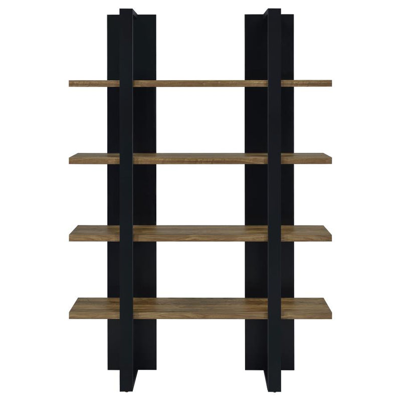 Danbrook 71-inch 4-shelf Bookshelf Black and Aged Walnut-zoom-