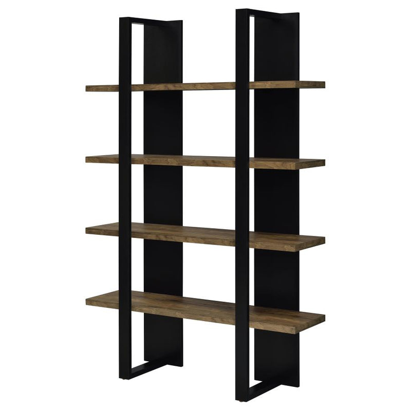 Danbrook 71-inch 4-shelf Bookshelf Black and Aged Walnut-zoom-