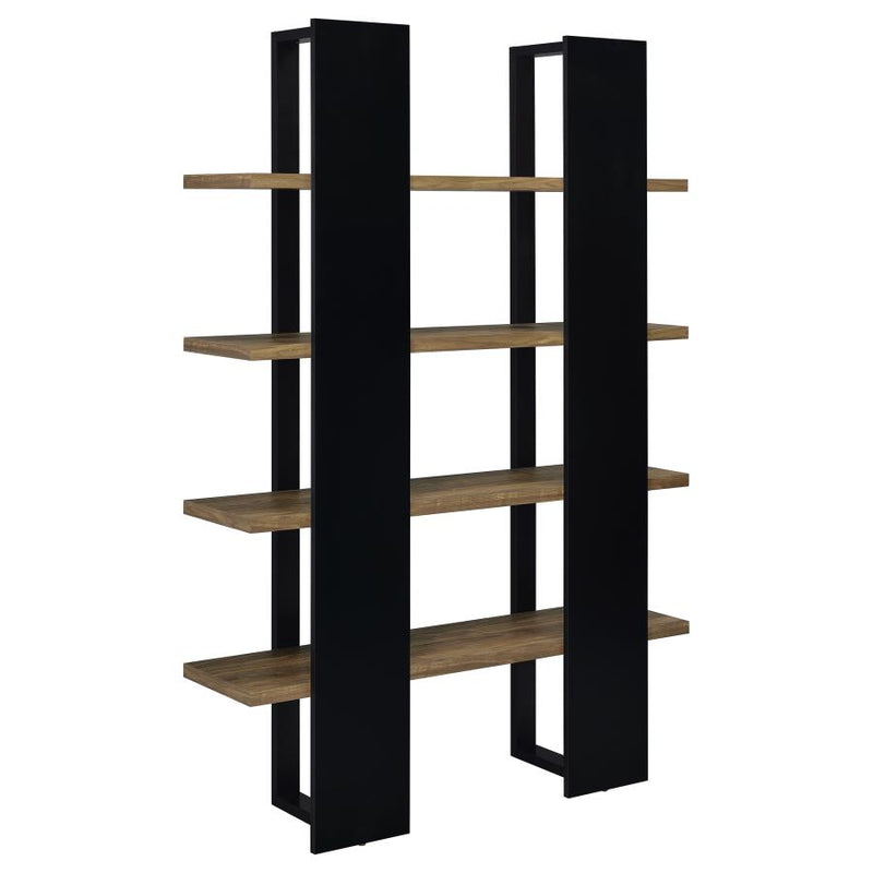 Danbrook 71-inch 4-shelf Bookshelf Black and Aged Walnut-zoom-