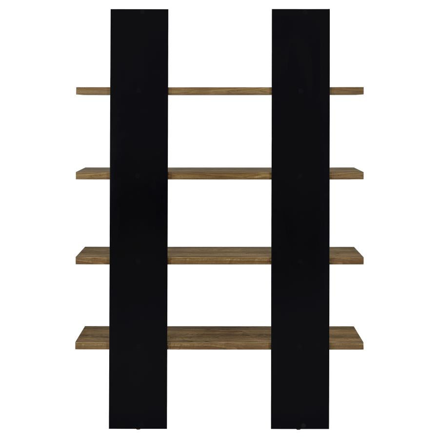 Danbrook 71-inch 4-shelf Bookshelf Black and Aged Walnut-7