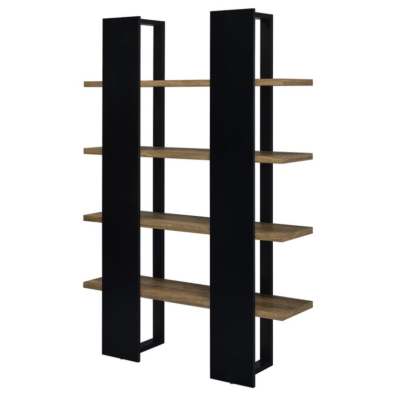 Danbrook 71-inch 4-shelf Bookshelf Black and Aged Walnut-zoom-