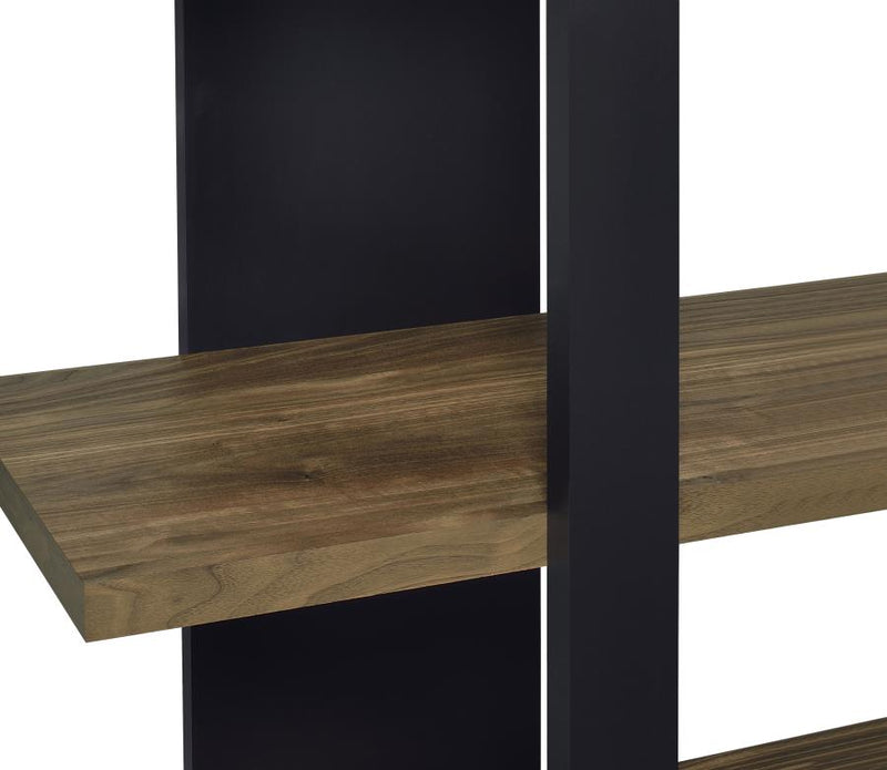 Danbrook 71-inch 4-shelf Bookshelf Black and Aged Walnut-zoom-