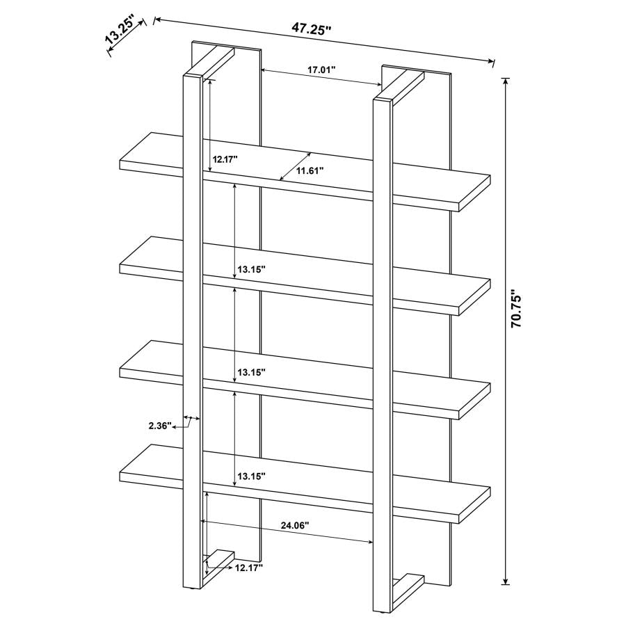 Danbrook 71-inch 4-shelf Bookshelf Black and Aged Walnut-12
